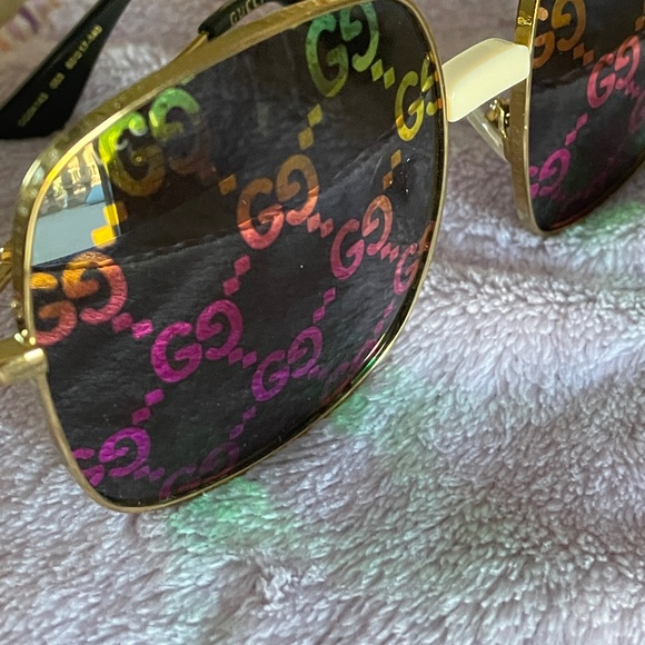 GUCCI EUC SUPREME UNISEX SQUARE GG PRINT MONOGRAM MIRROR SUNGLASSES - Picture 11 of 12